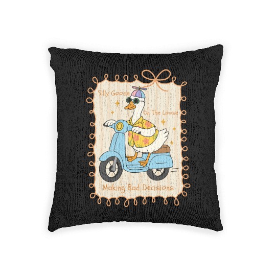 Silly Goose Riding Scooter Design Woven Pillows