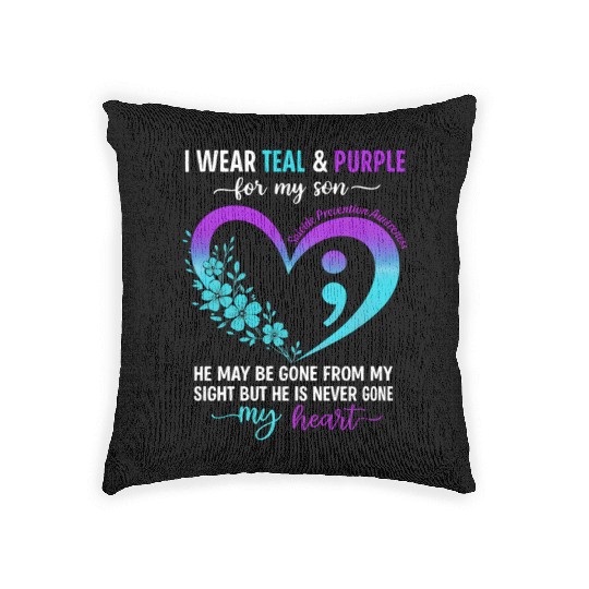I Wear Teal & Purple for My Son Suicide Prevention Woven Pillows