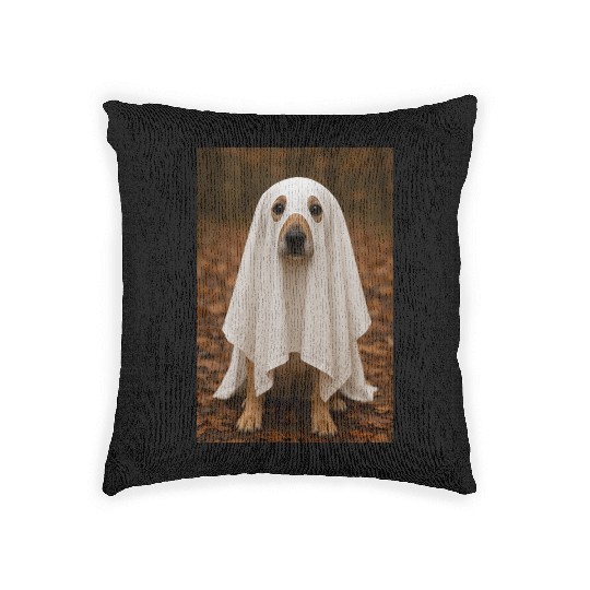 Autumn Forest Ghost Dog Tapestry Woven Pillows