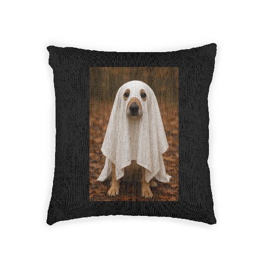 Autumn Forest Ghost Dog Tapestry Woven Pillows