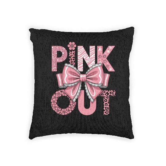 Pink Out Breast Cancer Awareness Coquette Bow  Woven Pillows