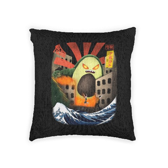 Giant Avocado Kaiju Monster Attack Urban City Woven Pillows