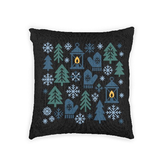 Winter Forest Snowflake Pattern Woven Pillows