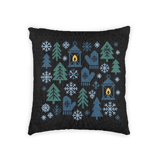 Winter Forest Snowflake Pattern Woven Pillows