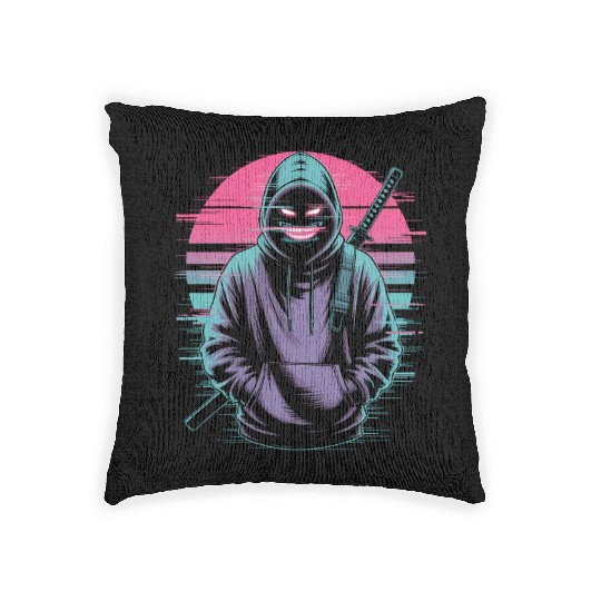 Glitch Ninja Katana Streetwear Futuristic Woven Pillows