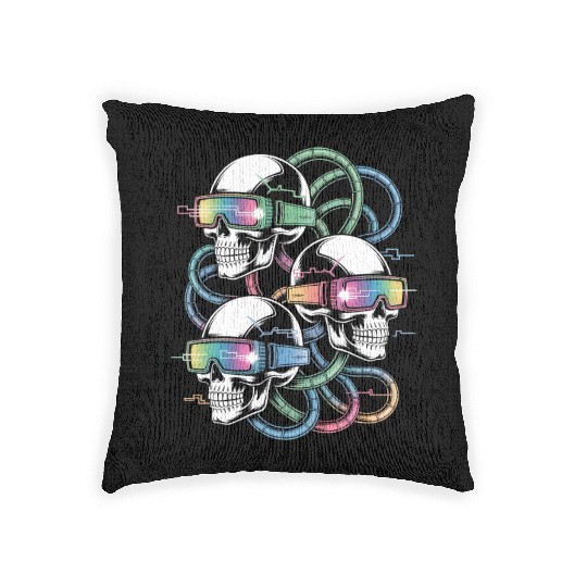 VR Skeleton Head Circuit Vision Streetwear Woven Pillows