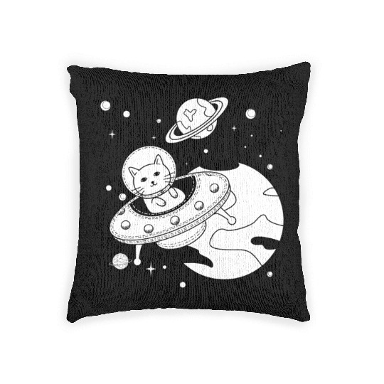 Space Cat Adventure Design Woven Pillows