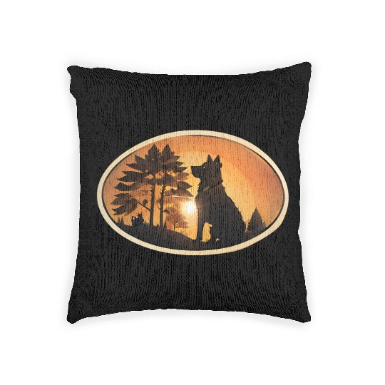 Sunset Wilderness Wolf Silhouette Woven Pillows