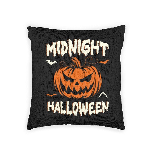 Midnight Halloween Pumpkin Scary Jack-O-Lantern Woven Pillows