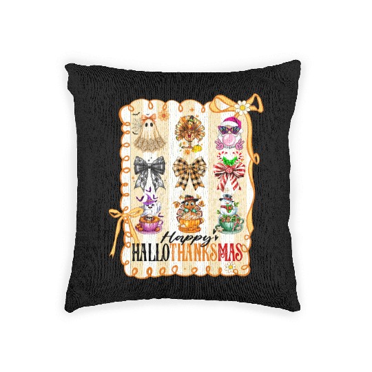Thanksgiving Christmas Happy Hallothanksmas Woven Pillows