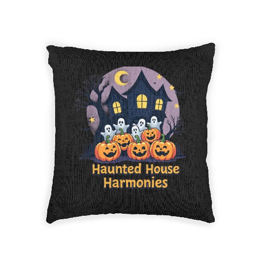 Haunted House Harmonies Halloween Design Woven Pillows