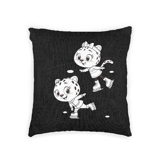 Black-and-White Leopard Cubs Ice Skating  Woven Pillows