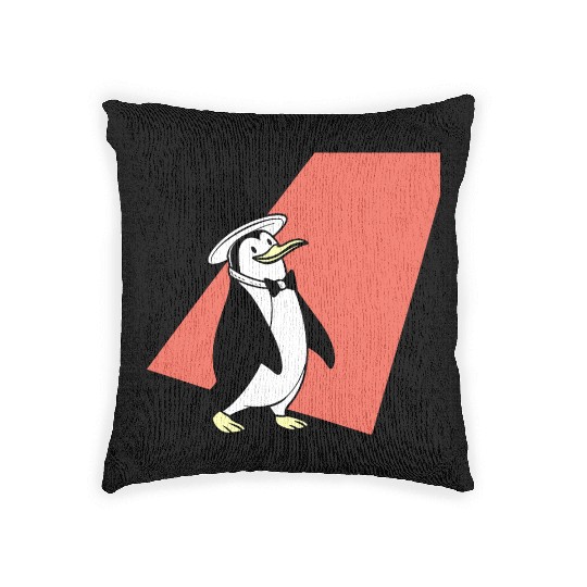 Dapper Penguin in Top Hat and Bowtie Illustration Woven Pillows