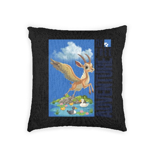 Flying Mythical Waterfowl with Adventure Theme Woven Pillows
