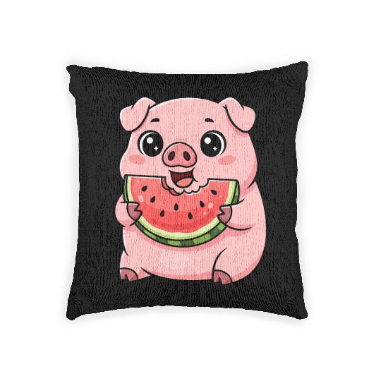 Sweet pig watermelon summer fruit vacation farm Woven Pillows