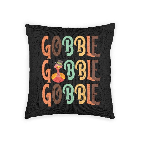 Festive Turkey and Gobble Text Pattern Woven Pillows
