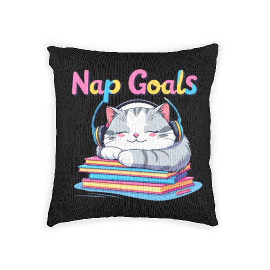 Cute Cat Nap Goals Design Woven Pillows