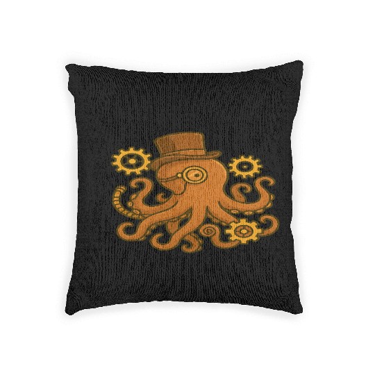 Steampunk Octopus with Top Hat Woven Pillows