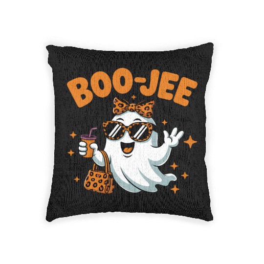 Boo-Jee Ghost Cute Leopard Print Halloween Boojee Woven Pillows