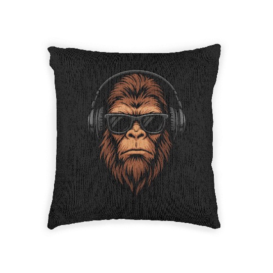 Cool Bigfoot Head with Sunglasses & Headphones Woven Pillows