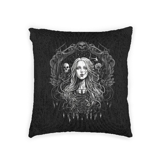 Celestial Gothic Woman Art Woven Pillows