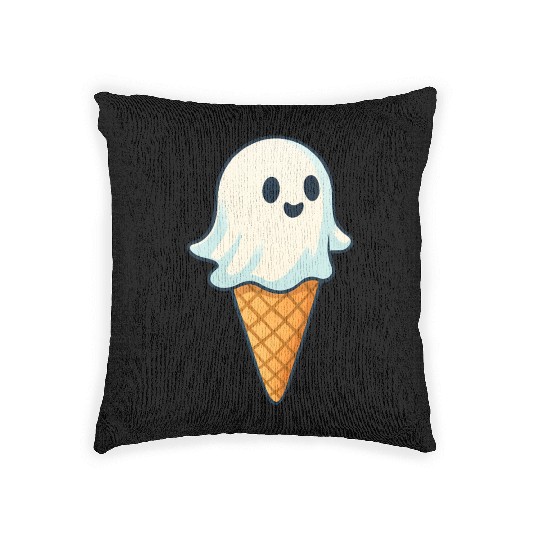 Cute Ghost Ice Cream Illustration Woven Pillows
