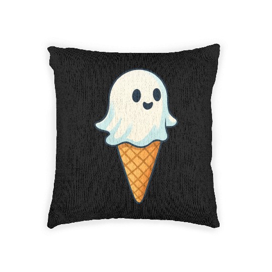 Cute Ghost Ice Cream Illustration Woven Pillows