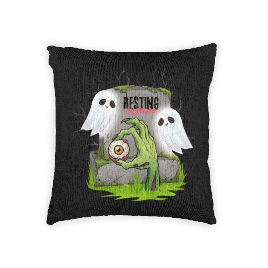 Spooky Graveyard with Ghosts and Eye Woven Pillows