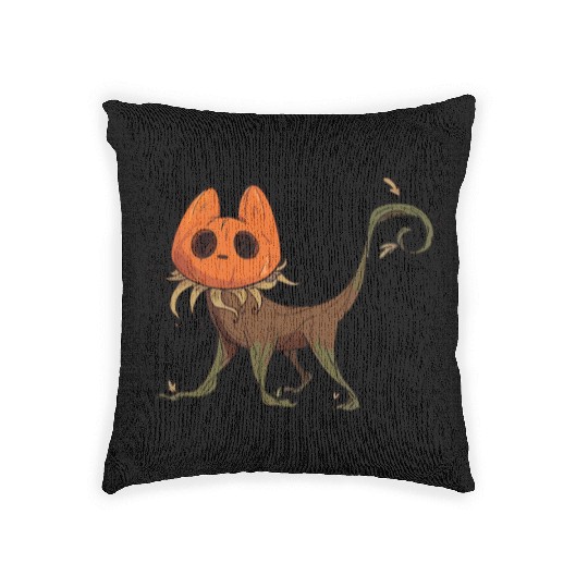 Whimsical Jack-o'-Lantern Cat Hybrid Woven Pillows