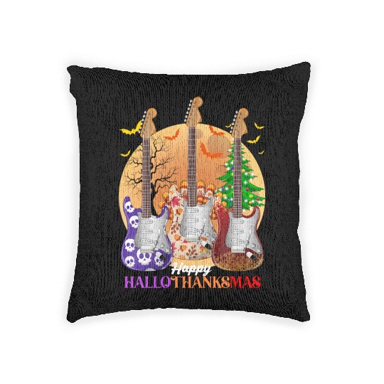 Happy HalloThanksMas Guitar  Woven Pillows