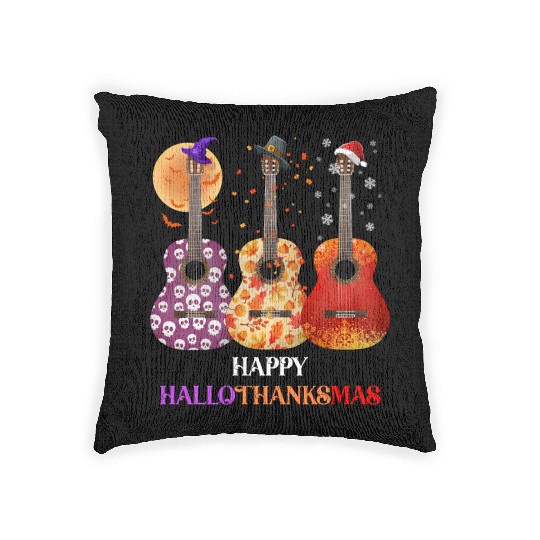 Happy HalloThanksMas Guitar  Woven Pillows
