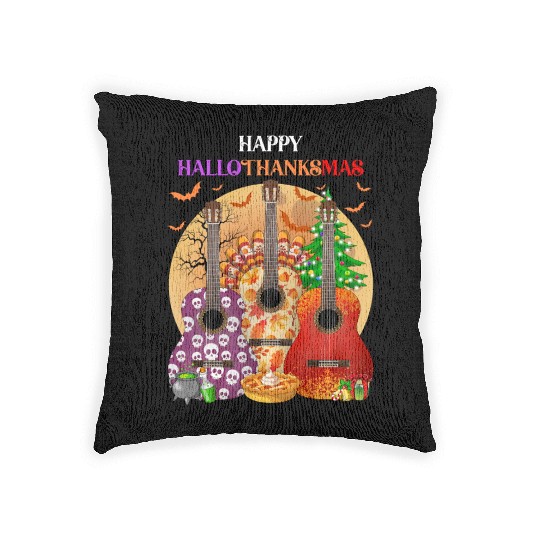 Happy HalloThanksMas Guitar  Woven Pillows
