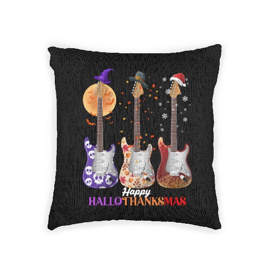 Happy HalloThanksMas Guitar  Woven Pillows