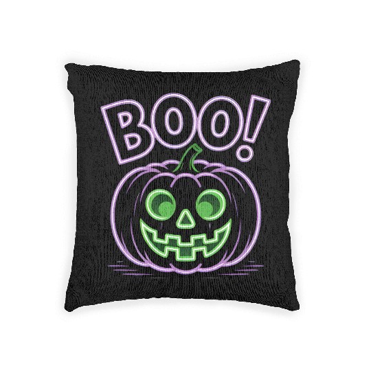 Neon Jack-O-Lantern Halloween Design Woven Pillows