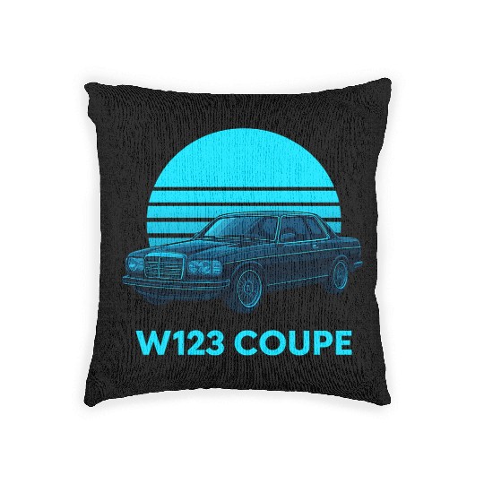 Black W123 Coupe – Neon Retro 80s Style Automotive Woven Pillows