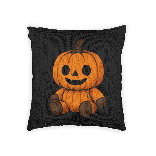 Pumpkin Plush Toy with Jack-o'-Lantern Face Woven Pillows