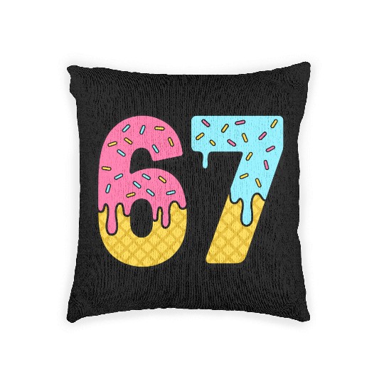 Six Seven Meme Ice Cream Drip Waffle Cone Funny 67 Woven Pillows