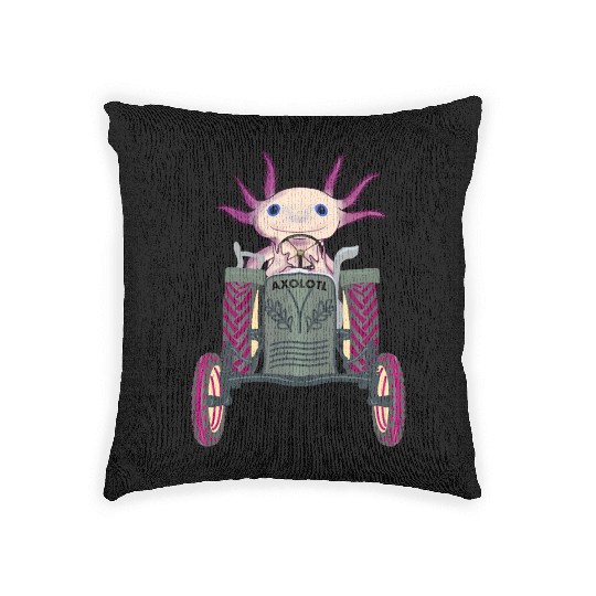 Axolotl tractor cartoon design, Hand drawn Woven Pillows