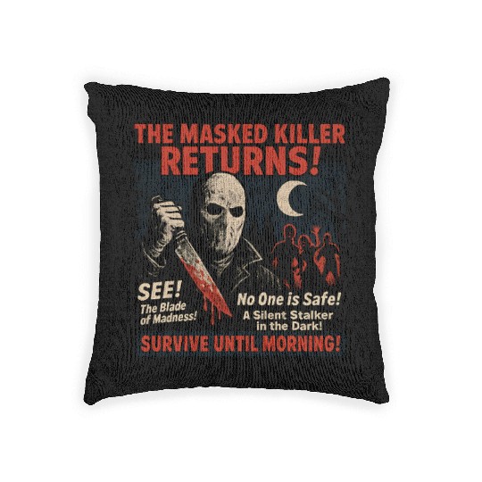Masked Killer Returns Slasher Movie Poster Vintage Woven Pillows
