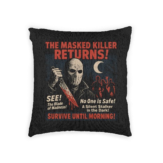Masked Killer Returns Slasher Movie Poster Vintage Woven Pillows