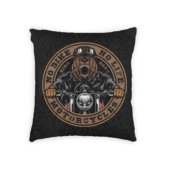 Roaring Bear Motorcycle Bike Life Woven Pillows