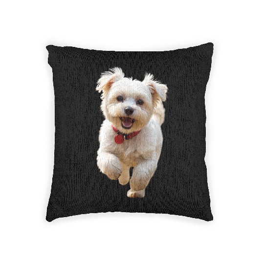 Joyful Puppy Run Illustration Woven Pillows