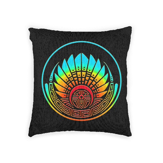 Mayan mask, crop circle, Quetzalcoatl, aztec Woven Pillows