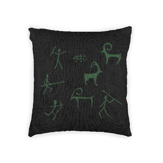 Caveman hunting cave drawings Woven Pillows