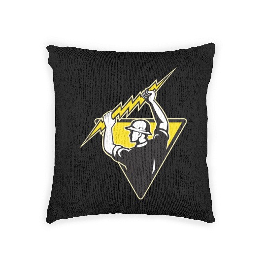 electrician power lineman holding lighting bolt Woven Pillows