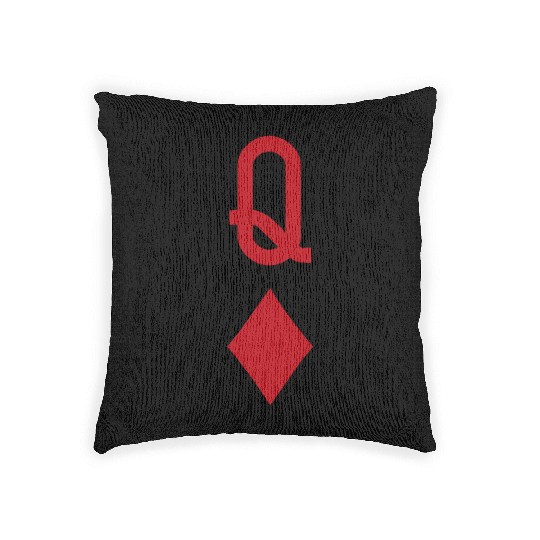 Queen of Diamonds Red Playing Card Woven Pillows