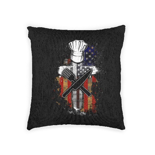 chef, chef funny, chef skull and cleavers, swedish Woven Pillows