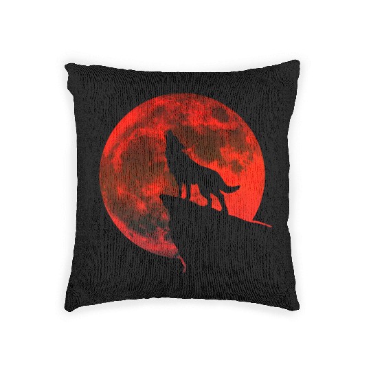 Howling wolf full blood moon space galaxy gift dog Woven Pillows