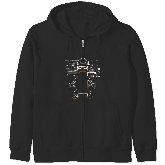 Disneys Phineas And Ferb Agent P In Secret Base Outline Shot Zip Hoodies
