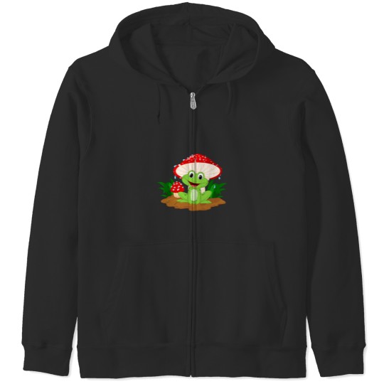 Cottagecore Frog Aesthetic Cute Frog With Mushroom Mycology 3 Zip Hoodies